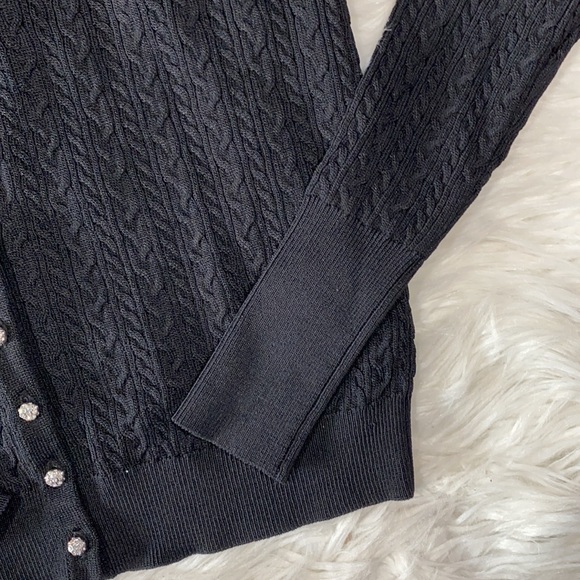 ZARA Crystal Button Cable Knit Black Cardigan Sz M - Picture 4 of 8